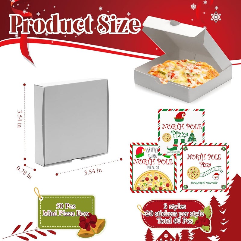 WANGDEFA 50 Set Mini Pizza Boxes - Red & White, 3.54 x 3.54 x 0.78 inches, Three Sticker Styles for Valentine's Day & Weddings - Image 2